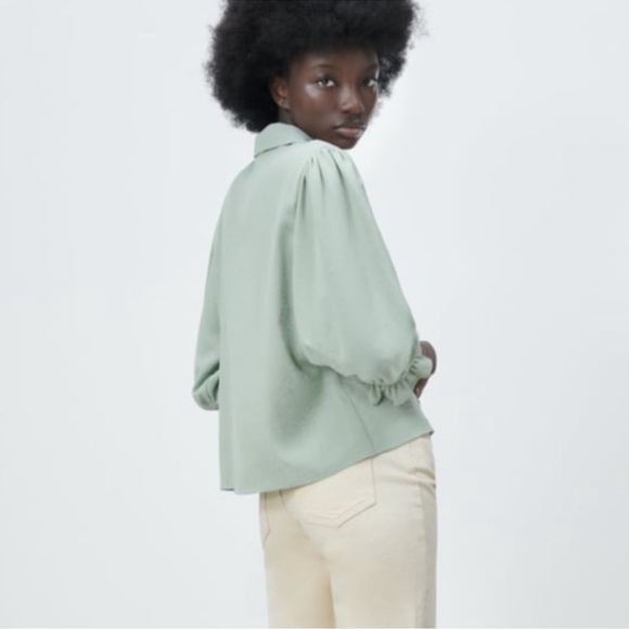 ZARA Beaded Jeweled Collar Button Front Blouse Size L - Picture 2 of 11